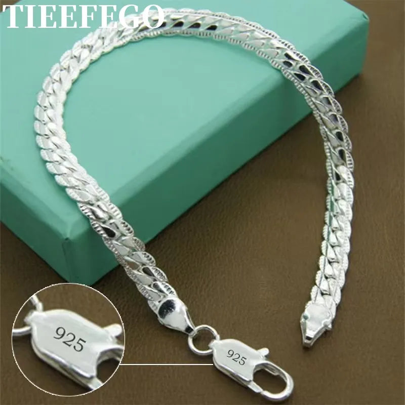 TIEEFEGO 925 Sterling Silver 6mm Side Chain 8/18/20/22/24 Inch Necklace For Woman Men Fashion Wedding Engagement Jewelry Gift