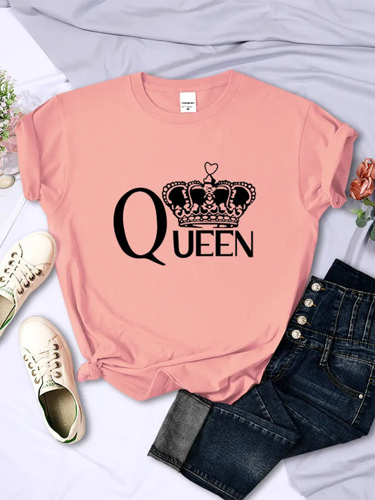 Queen'S Big Crown Printed Women T Shirts Breathable Summer Short Sleeve Street Hip Hop Tee Clothing O-Neck Casual Female Tops