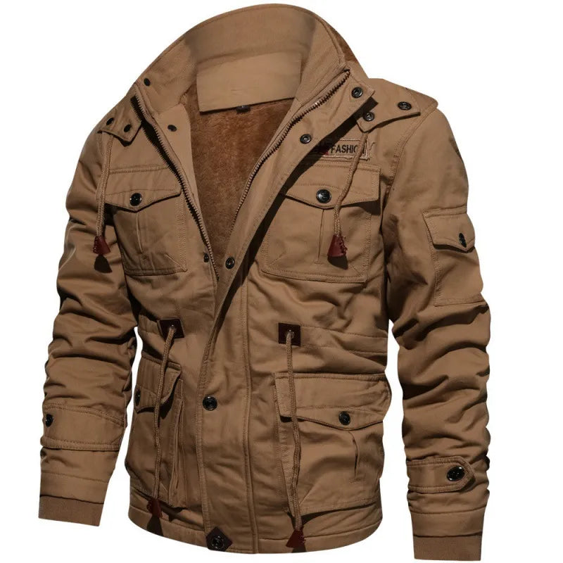 Winter Jackets Men's Hooded Plush Thickened Coat Autumn Large Tactical Cotton Medium And Long Work Clothes Bomber Tactical Coats