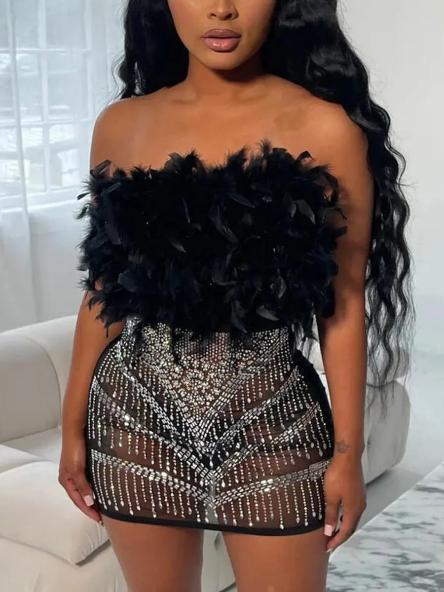 LW Plus Size party dress Off The Shoulder See Through Rhinestone Decor Dress Prom Corset Dress Evening Wedding Sexy Mini Dresses