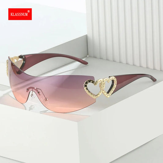 Rimless Y2K Sunglasses Women Luxury Oversized One Piece Sunglasses Punk Shades Trending Eyewear 2000S Retro Lens Pink Goggle