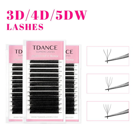 TDANCE 3D 4D 5D 6D Premade Fans Eyelash Extension W Style Faux Mink Natural Soft Bloom Lash Automatic Flowering Volume Eyelashes