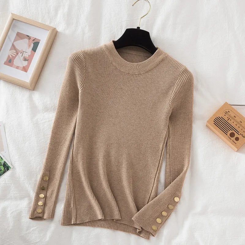 Thick Sweater Long Sleeve Pullover Autumn Winter Clothes Button O Neck Sweater Female Casual Streetwear Knitted Top Soft Jumper