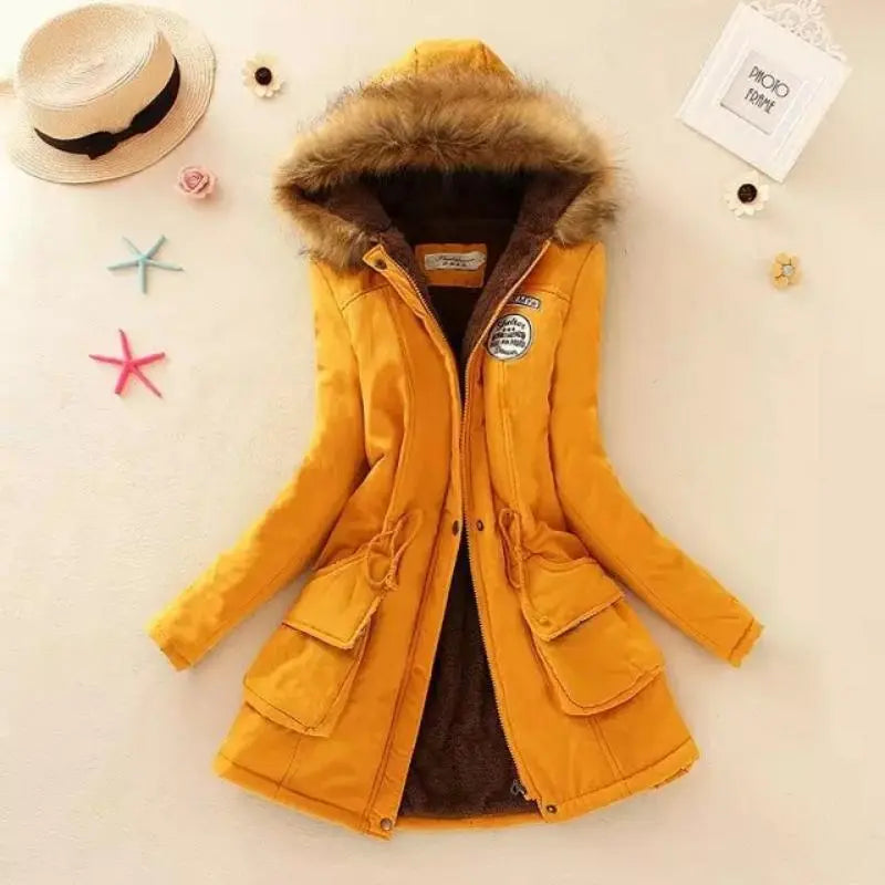 Women Autumn Winter Cotton Jacket Slim Warm Wadded Hooded Parkas Casual Mid Coats Emboridery Female Thick Outwear Overcoat