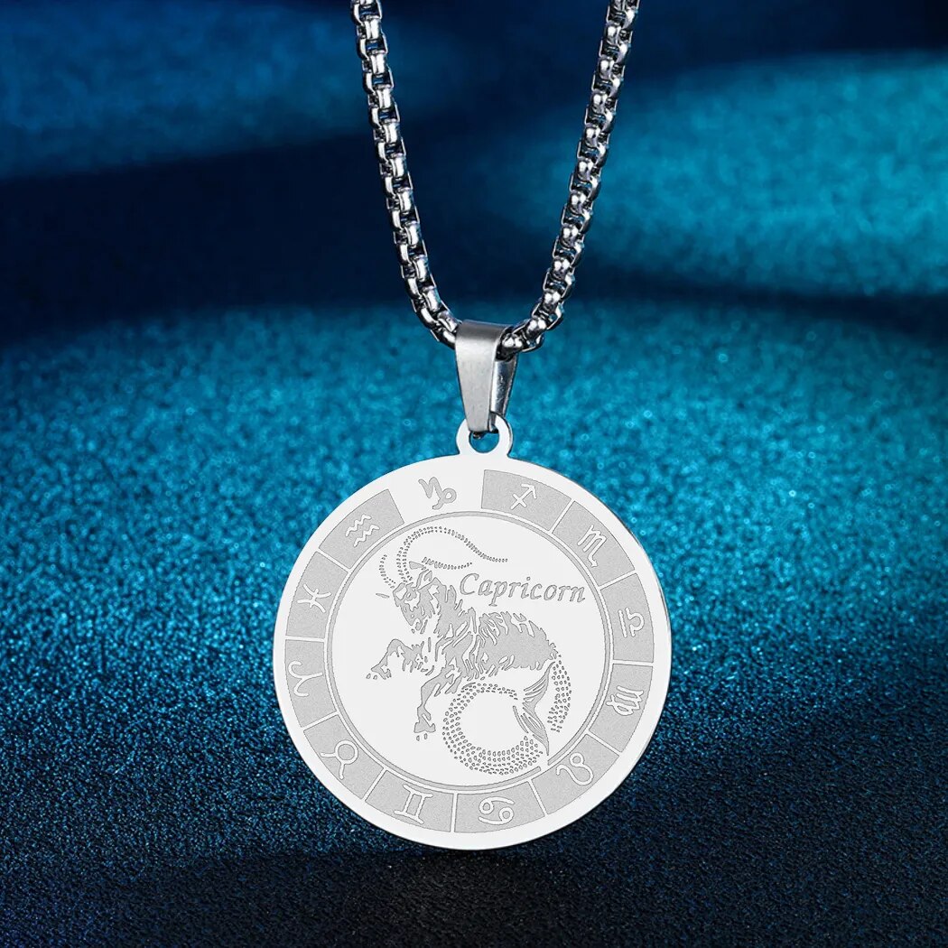 Zodiac Sign Capricorn Pendant Necklace For Women Men 12 Constellation Jewelry Choker Charm Chain Birthday Female Collar