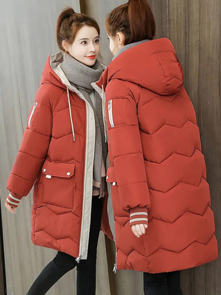 Winter New Women Jacket Coats Long Parkas Female Down Cotton Hooded Overcoat Thick Warm Jackets Windproof Casual Coat 