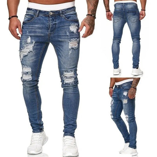 Men's Casual Pants Ripped Spring And Autumn Sports Jeans Pocket Straight Street Run Soft Denim Neutral