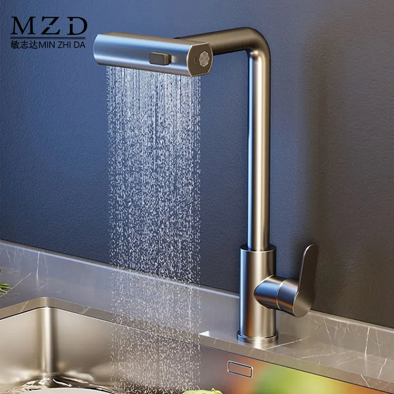 Modern Kitchen household Light luxury Flow Kitchen Sink Faucets with storage rack pull down Sprayer High for 360 ° rotation