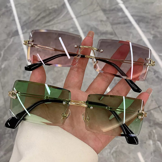 Sunglasses Rimless Frameless Rectangle Shades Gradient UV400 Summer Traveling Sun Glasses for Women