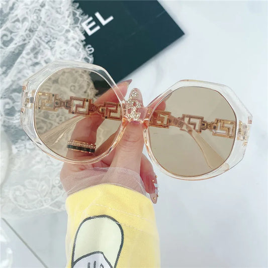 Trend Big Irregular Frame Sunglasses Women Men Luxury Designer Vintage Metal Hollow Fashion Shades UV400