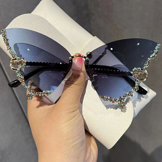 New Luxury Diamond Butterfly Sunglasses  For Women Brand Y2k Vintage Rimless Sun Slugs Women Trend 2023 Summer Ladies Eyewear