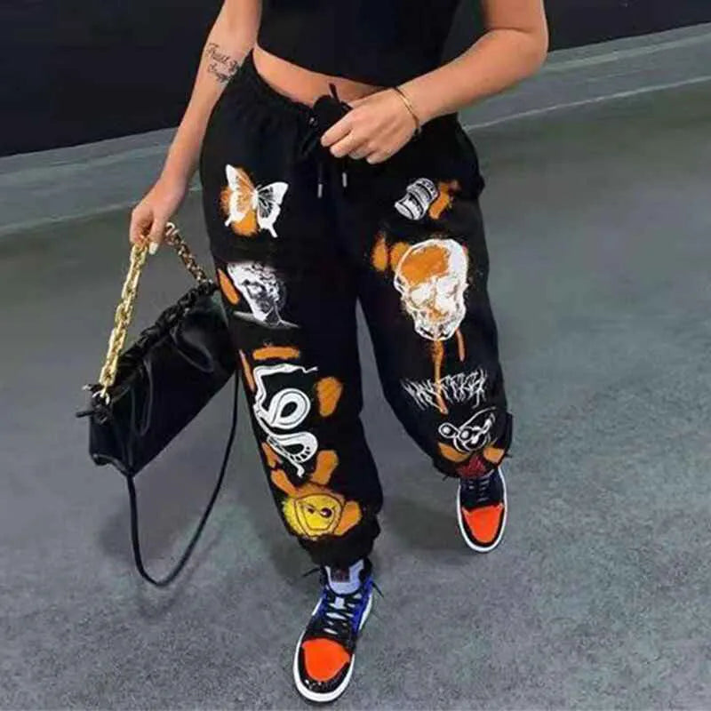 Women Sweatpants Joggers Y2K Harajuku Cartoon Skull Printed Streetwear Sweatpants Pants Casual High Waist Sweatpants 2023 Winter