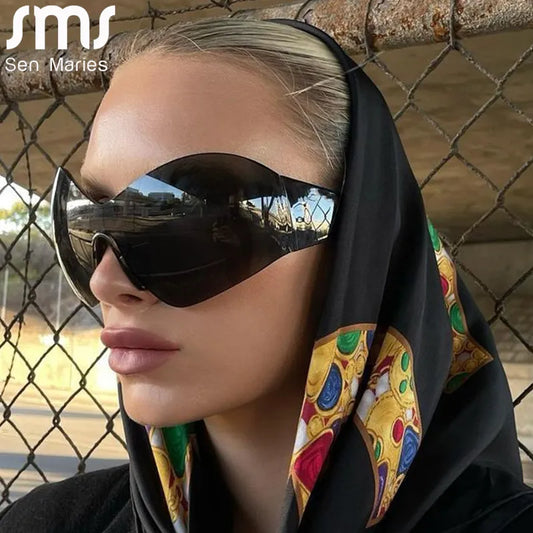 New Steampunk Oversized Sunglasses for Women Trends Punk Y2k Sun Glasses Goggle Men 2000'S Brand Designer Eyewear De Sol Oculos