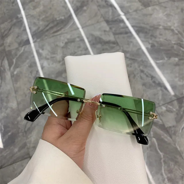 Sunglasses Rimless Frameless Rectangle Shades Gradient UV400 Summer Traveling Sun Glasses for Women shades