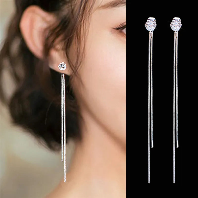 Trend Long Wire Tassel Thread Chain Climb Star Heart Beads Pendants Drop Earrings women's Straight Hanging Earings Jewelry earrings