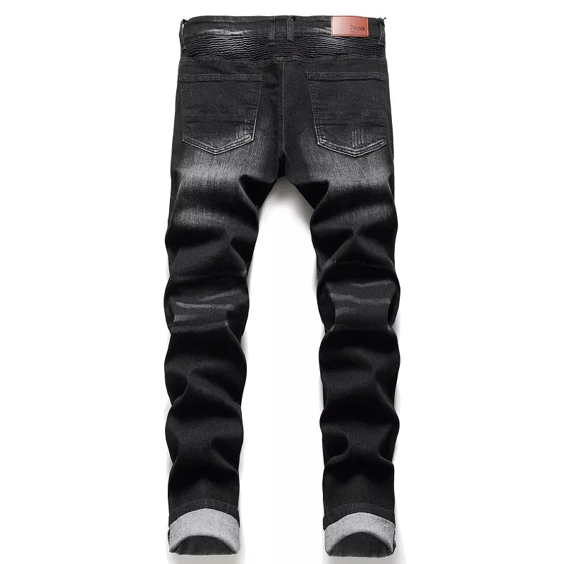 Men'S Jeans Pants Splicing Jean Denim Trousers Biker High Quality Male Straight Casual Designer Many Multi-Pocket Comfortable