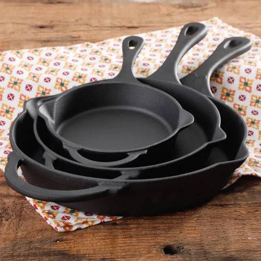 The Pioneer Woman Timeless Cast Iron Set 3-Piece Fry Pans Cooking Pots Set Pots and Pans Set Kitchen