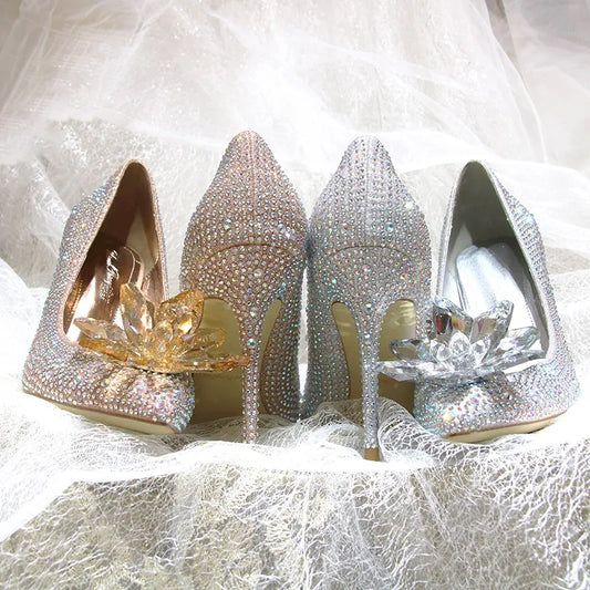 Wedding Shoes Crystal Shoes 2023 New High Heels Women's Rhinestone Princess Single Shoes Wedding Dress Fine Heel Bridal Shoes