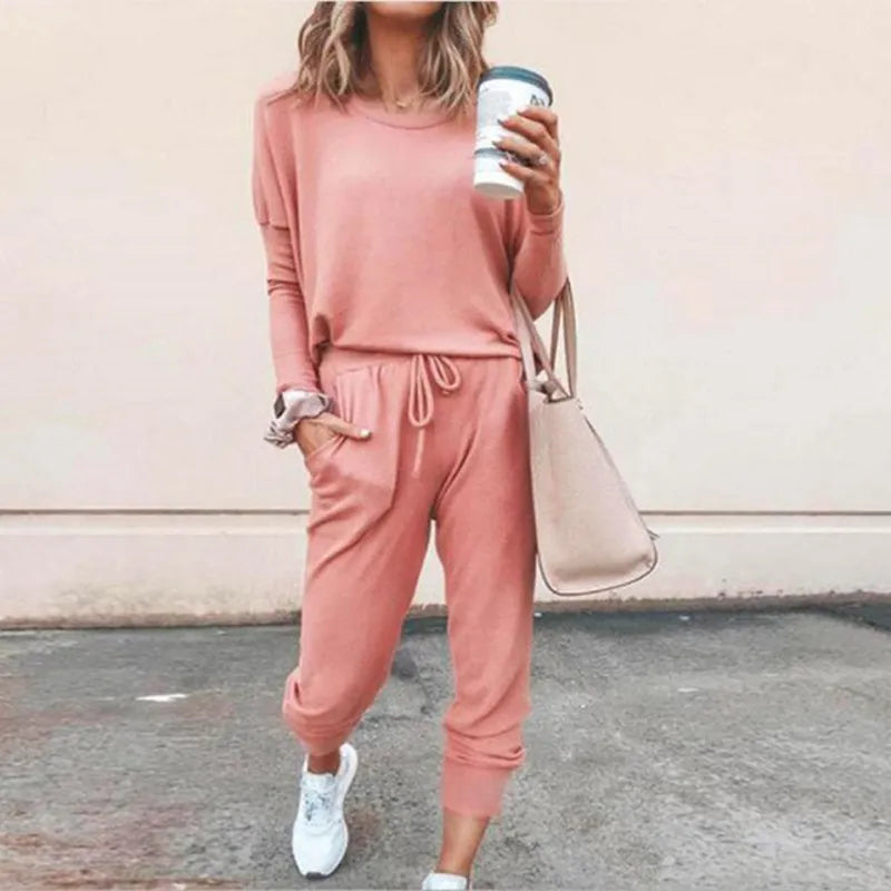 Women Casual Tracksuit 2023 Autumn Solid Loose Long Sleeve Pullover Pants Suit Fashion Oversized Female Sportswear Two Piece Set