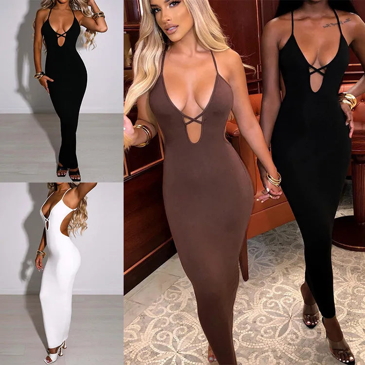 Summer Party club backless Bodycon Dress Lace up Sleeveless Hip Wrap Dress New sexy Solid Color Elegant low strapless dress