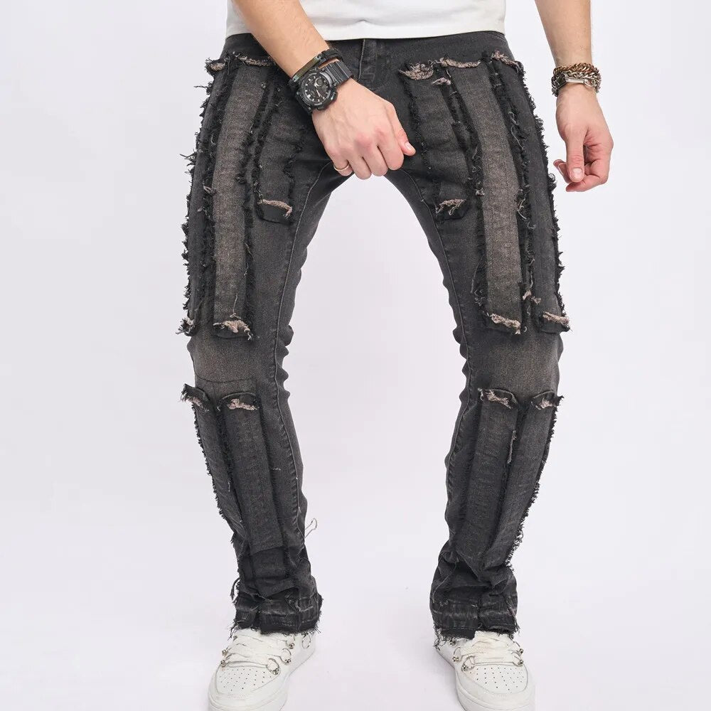 New Men High street Stylish Hip hop Ripped Skinny Pencil Jeans Pants Male Stretch Holes Slim Casual Denim Trousers