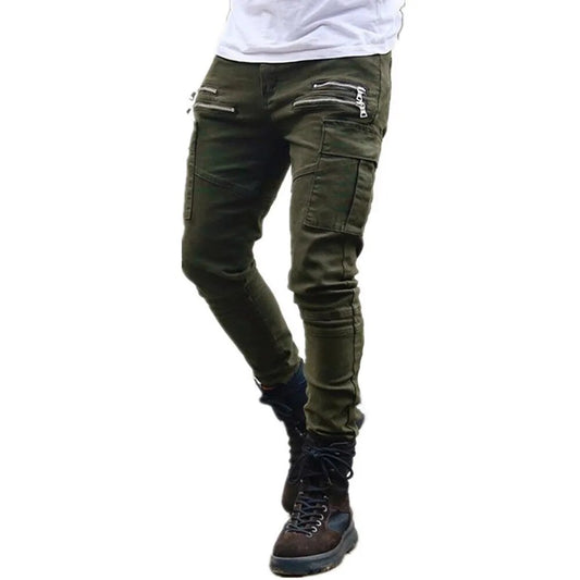 Mens Hip Hop Cargo Pants Joggers Streetwear Cotton Casual Slim Sport Trousers Training Workout Fitness Zipper Pockets Pant