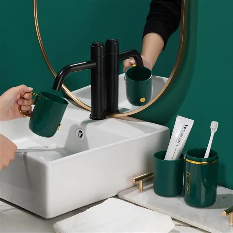 Plastic Bathroom Accessories Sets Toilet Brush Soap Dish Toothpaste Dispenser Swing Lid Trash Washable for Bath Accessories