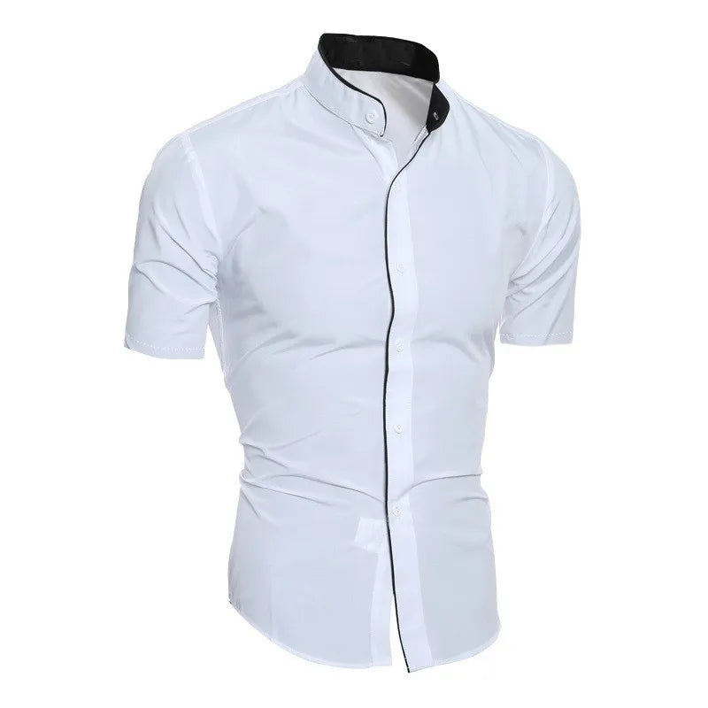 New men's solid color casual commuting short sleeved shirt