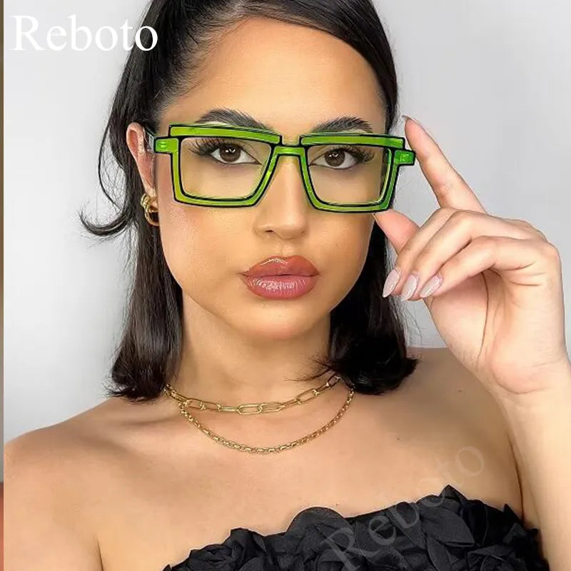 Square Transparent Glasses Frame Women Fashion Trend Clear Green Party Hip Hop Decorated Glasses Oversized Eyeglasses Female