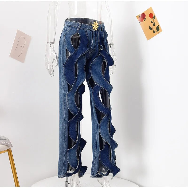 Summer Casual Twists Hollow out Metal Button Jeans women's clothing trend 2023 slim women dress elegant Lady style Delicate