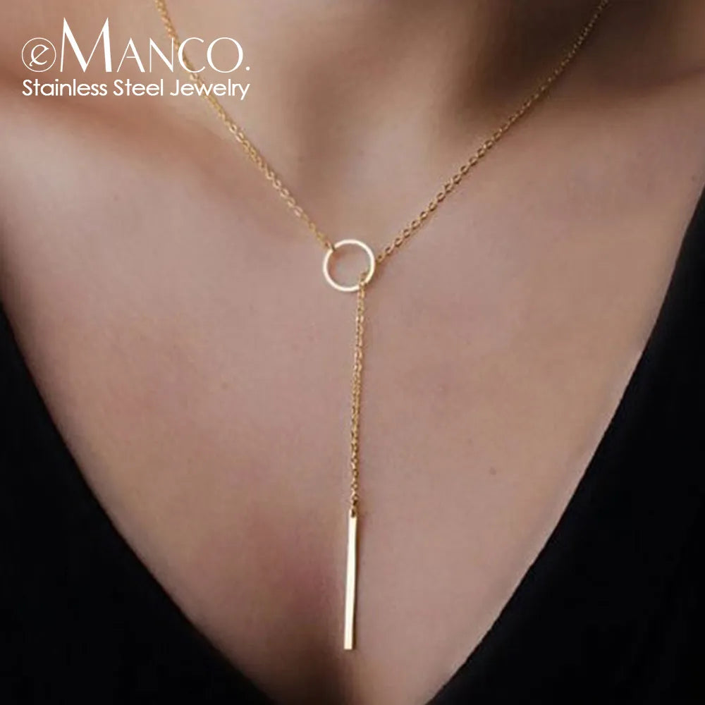 Minimalist Round Stick Pendant Necklace for Women Pearl Clavicle Necklace Leaves Long Chain Fashion Jewelry Statement Girl Gift necklace