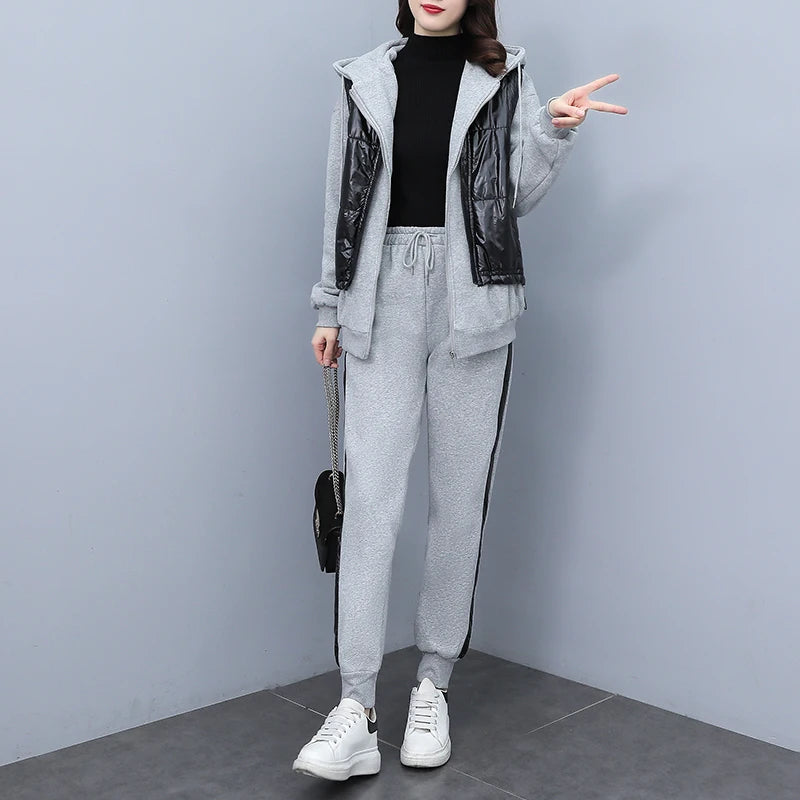 Thick Sweatsuit Women Winter Fake Two Piece Sweatshirt and Pencil Pants Two Piece Set Thick Plus Velvet Outfits L-4XL Clothing