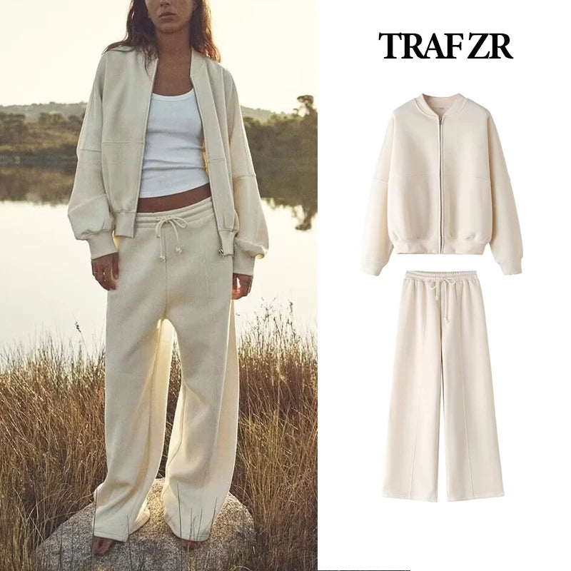 TRAF ZR Zipper Cardigan Sets To Dress Woman Tracksuit Suits Fall Outfits Women Sets Baggy Pants Clothing Long Sleeve Sportswear