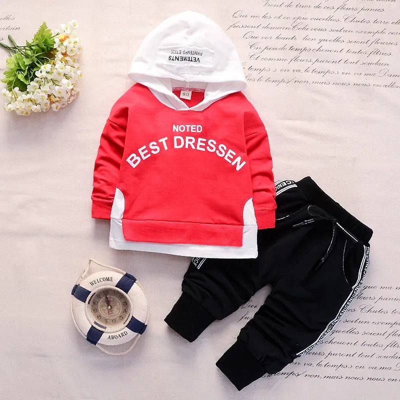 New Spring Autumn Cotton Boys Clothes Outfit Kids Baby Sports Hooded Tops Pants 2pcs Sets Fashion Children Casual Tracksuits