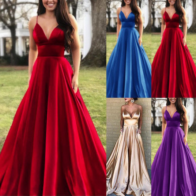 Purpdrank Dresses for Women Elegant Sexy Wedding Party Prom V-neck Sleeveless Sling Backless Satin Long Maxi Red Plus Size Clothes