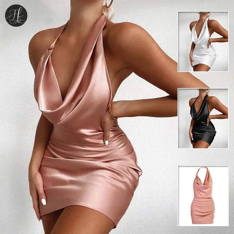 V Neck Backless Mini Dress